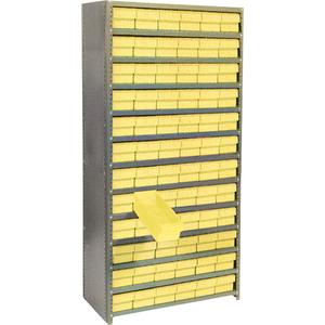 Euro Drawer Shelf Units - Add-On, 13, 800 lbs., Steel, 36", 12", 76", Boltless, Closed, 72, Yellow, 5-9/16" W x 4-5/8" H x 11-5/8" D, Grey Enamel