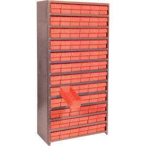 Euro Drawer Shelf Units - Add-On, 13, 800 lbs., Steel, 36", 12", 76", Boltless, Closed, 72, Red, 5-9/16" W x 4-5/8" H x 11-5/8" D, Grey Enamel
