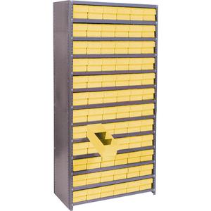 Euro Drawer Shelf Units - Add-On, 13, 800 lbs., Steel, 36", 18", 76", Boltless, Closed, 72, Yellow, 5-9/16" W x 17-5/8" D x 4-5/8" H, Grey Enamel
