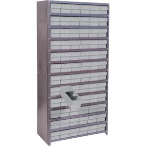 Euro Drawer Shelf Units - Add-On, 13, 800 lbs., Steel, 36", 18", 76", Boltless, Closed, 72, Grey, 5-9/16" W x 17-5/8" D x 4-5/8" H, Grey Enamel