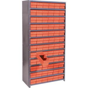 Euro Drawer Shelf Units - Starter, 13, 800 lbs., Steel, 36", 18", 76", Boltless, Closed, 108, Red, 3-3/4" W x 17-5/8" D x 4-5/8" H, Grey Enamel