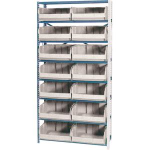Storage Shelf Unit with Stacking Bins - Add-On, 8, 800 lbs., Steel, 36", 12", 76", Boltless, Open, 14, Ivory, 16-1/2" W x 14-3/4" D x 7" H, Grey Enamel