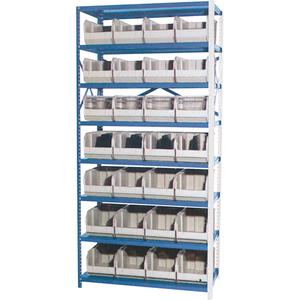 Storage Shelf Unit with Stacking Bins - Add-On, 8, 800 lbs., Steel, 36", 12", 76", Boltless, Open, 28, Ivory, 8-1/4" W x 14-3/4" D x 7" H, Grey Enamel