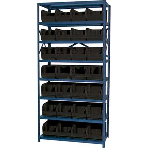 Storage Shelf Unit with Stacking Bins - Starter, 8, 800 lbs., Steel, 36", 12", 76", Boltless, Open, 28, Black, 8-1/4" W x 10-3/4" D x 7" H