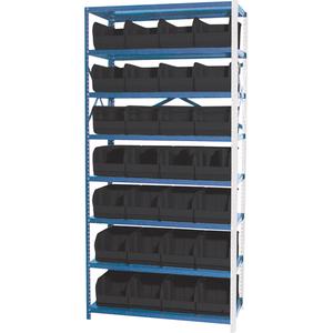 Storage Shelf Unit with Stacking Bins - Add-On, 8, 800 lbs., Steel, 36", 12", 76", Boltless, Open, 28, Black, 8-1/4" W x 14-3/4" D x 7" H
