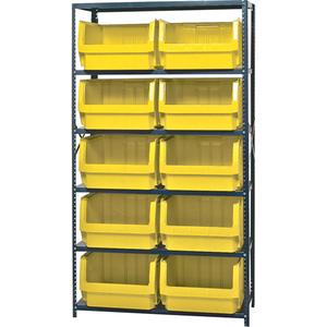 Shelving Unit with Stacking Bins - Starter, 6, 650 lbs., Steel, 42", 18", Boltless, Open, 10, Yellow, 18-3/8" W x 19-3/4" D x 11-7/8" H, Grey Enamel