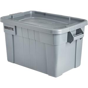 Brute Storage Tote with Lid - 160 lbs., 27.88”, 15.13”, 17.38”, Grey, Polypropylene, 27-7/8'' L x 17-3/8'' W, 25-5/8” x 17-3/8” W, 21-1/8” L x 12-3/4" W