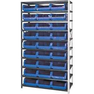 Shelving Unit with Stacking Bins - Add-On, 10, 650 lbs., Steel, 42", 76", Magnum Bin, Open, 27, Blue, 12-3/8" W x 19-3/4" D x 5-7/8" H, Grey Enamel