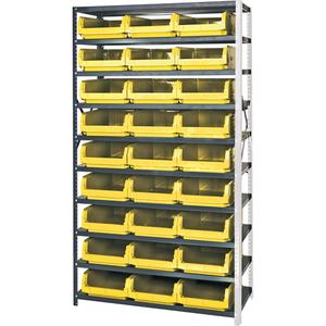 Shelving Unit with Stacking Bins - Add-On, 10, 650 lbs., Steel, 42", 76", Magnum Bin, Open, 27, Yellow, 12-3/8" W x 19-3/4" D x 5-7/8" H, Grey Enamel