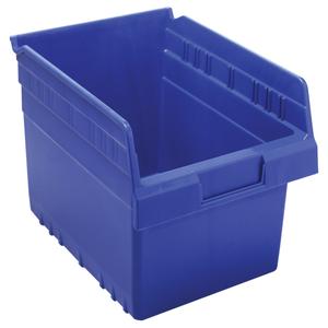 Store-Max Shelf Bins - Blue, Red, Yellow, Clear, 44 lbs., 8-3/8", 11-5/8", 8", High Density Polypropylene, 10-1/6", 7-1/8", 8"