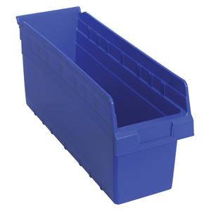 Store-Max Shelf Bins - Blue, Red, Yellow, Clear, 56 lbs., 6-5/8", 17-7/8", 8", High Density Polypropylene, 16-1/2", 5-1/2", 8"