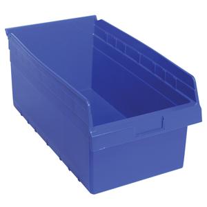 Store-Max Shelf Bins - Blue, Red, Yellow, Clear, 56 lbs., 11-1/8", 17-7/8", 8", High Density Polypropylene, 16-1/2", 10", 8"