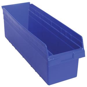 Store-Max Shelf Bins - Blue, Red, Yellow, Clear, 68 lbs., 8-3/8", 23-5/8", 8", High Density Polypropylene, 22-1/8", 7-1/8", 8"