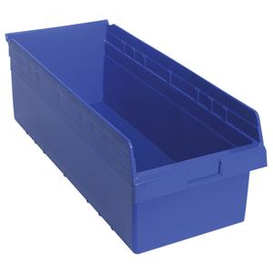 Store-Max Shelf Bins - Blue, Red, Yellow, Clear, 68 lbs., 11-1/8", 23-5/8", 8", High Density Polypropylene, 22-1/8", 10", 8"