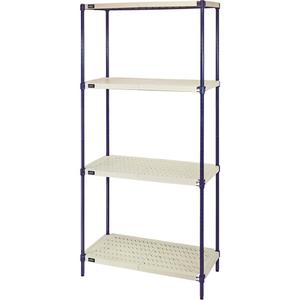 Wire Shelving Unit with Plastic Shelves - Starter, 4, 600 lbs., Wire Frame with Plastic Shelves, 30", 36", 18", 72", Boltless, Open, Blue, Anti-bacterial Steel, White