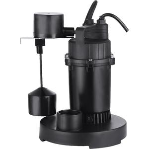 Thermoplastic Submersible Sump Pump - 1/3 HP, 2560 GPH, 115 V, 4.6 A, 1 year, 10', 16.5", Framework Oil Seal