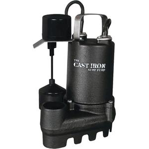 Cast Iron Submersible Sump Pump with Vertical Float Switch - 1/3 HP, 67 GPM, 33 V, 5 A, 10', 3-Year Warranty, CSA Listed, 6.5"