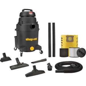 Shop Vacuum - Wet-Dry, Polycarbonate, 10 US Gal. (37.9 Litres), 6 HP, 1-Stage, 100 CFM, 60", 225 W, 120 V 60 Hz 9.5 Amps, 20'