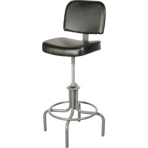 600 Series Stool - Black, Vinyl, 250 lbs., 25" - 31", 18", 16", Adjustable, Stationary, Steel, Grey
