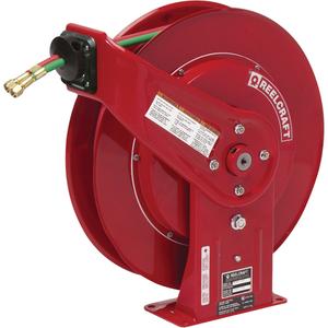 Hose Reels - Welding Gases, Dual Hose, 1/4", 50', 9/16"-18 F, 200 psi, 20.25", 19.75", 7.375", 9/16"-18 M, 1/4" NPTF, Spring, 50