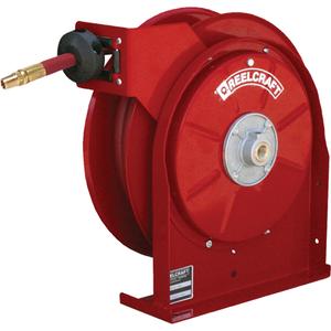 Hose Reels - Air/Water, Single Hose, 1/4", 50', 1/4" NPTM, 300 psi, 14.375", 14", 6.125", 1/4" NPTF, 3/8" NPTF, Spring, 26