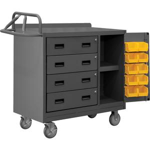 Mobile Workbench Cabinet with Bins - Steel, 18-1/4" W x 42-1/8" D x 36-3/8" H, 20-7/16" x 14-11/16" x 5-7/8", 4, 13-1/4" x 12-1/2"