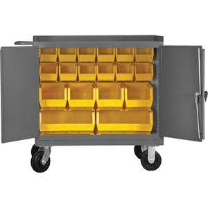 Mobile Workbench Cabinet with Bins - Steel, 24-1/4" W x 42-1/8" D x 37-3/4" H, 24" x 36", 2000 lbs., 14