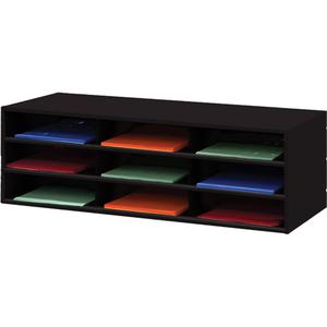 Horizontal Literature Rack - Stationary, 9, Steel, Black, 10-7/8", 33-13/16", 11-11/16", Glossy Powder Coating