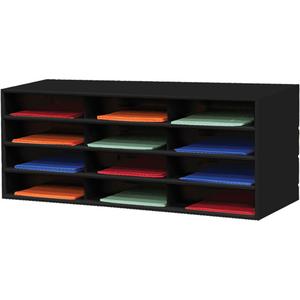 Horizontal Literature Rack - Stationary, 12, Steel, Black, 14-1/4", 33-13/16", 11-11/16", Glossy Powder Coating