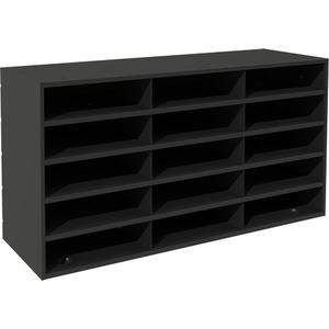 Horizontal Literature Rack - Stationary, 15, Steel, Black, 17-1/4", 33-13/16", 11-11/16", Glossy Powder Coating
