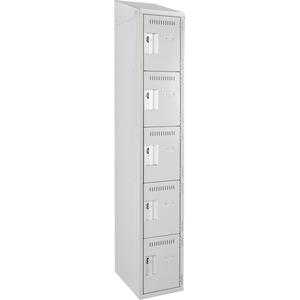 Assembled Clean Line™ Personal Effects Lockers - 5, 1, 2, 3, 4, 12", 78", 12", Grey, Steel, Slope, Basic, Rivet (Assembled), 24, 20, 16
