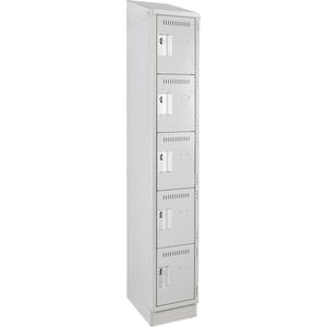 Assembled Clean Line™ Personal Effects Lockers - 5, 1, 2, 3, 4, 12", 82", 12", Grey, Steel, Slope, Recessed, Rivet (Assembled), 24, 20, 16