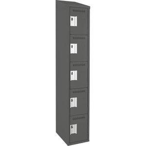 Assembled Clean Line™ Personal Effects Lockers - 5, 1, 2, 3, 4, 12", 78", 12", Charcoal, Steel, Slope, Basic, Rivet (Assembled), 24, 20, 16