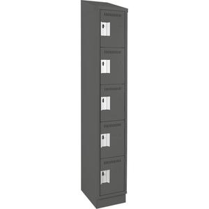 Assembled Clean Line™ Personal Effects Lockers - 5, 1, 2, 3, 4, 12", 82", 12", Charcoal, Steel, Slope, Recessed, Rivet (Assembled), 24, 20, 16