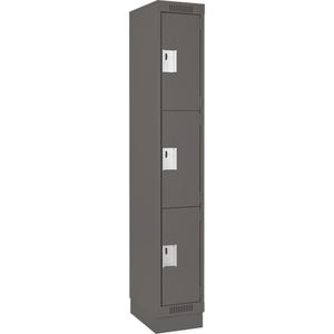 Clean Line™ Lockers - 3, 1, 2, 3, 4, 12", 18", 76", 21", 10", Charcoal, Steel, Basic, Recessed, Rivet (Assembled), Non-Perforated, 24 gauge, 18", 20 gauge, 16 gauge