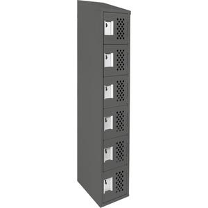 Assembled Lockerettes Clean Line™ Perforated Economy Lockers - 6, 1, 3, 18", 72", 12", Charcoal, Steel, Slope, Basic, Rivet (Assembled), 24 gauge, 20 gauge, 16 gauge, 12"