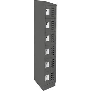 Assembled Lockerettes Clean Line™ Perforated Economy Lockers - 6, 1, 2, 3, 18", 72", 12", Charcoal, Steel, Slope, Recessed, Rivet (Assembled), 24 gauge, 20 gauge, 16 gauge, 12"