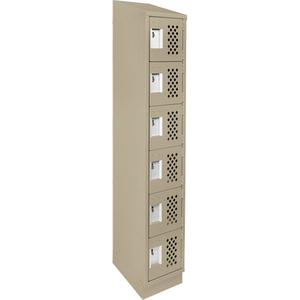 Assembled Lockerettes Clean Line™ Perforated Economy Lockers - 6, 1, 2, 3, 18", 72", 12", Beige, Steel, Slope, Recessed, Rivet (Assembled), 24 gauge, 20 gauge, 16 gauge, 12"