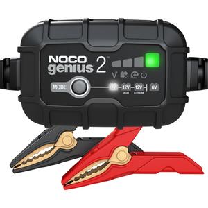 Genius® 2™ 2-Amp Battery Charger - (1) GENIUS2 Battery Charger w/ Interchangeable Connector; (1) Clamps w/ Integrated Eyelets (M6); (1) Mounting Bracket w/ Strap; (2) Self-Tapping Screws; (1) User Guide & Warranty Information