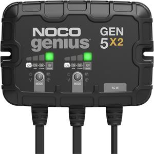 Genius® Gen5X2 2-Bank, 10-Amp On-Board Battery Charger - (1) GEN5X2 On-Board Battery Charger; (2) Self-Tapping Screws; (1) User Guide & Warranty Information, 120V to 240V AC, 50Hz to 60Hz