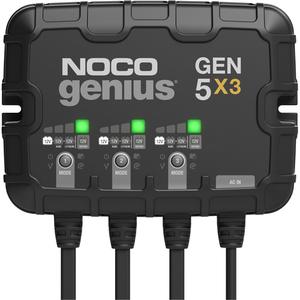 Genius® Gen5X3 3-Bank, 15-Amp On-Board Battery Charger - (1) GEN5X3 On-Board Battery Charger; (2) Self-Tapping Screws; (1) User Guide & Warranty Information, 120V to 240V AC, 50Hz to 60Hz