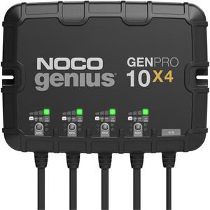 Genius® GenPro10X4 4-Bank, 40-Amp On-Board Battery Charger - (1) GENPRO10X4 On-Board Battery Charger; (2) Self-Tapping Screws; (1) User Guide & Warranty Information, 120V to 240V AC, 50Hz to 60Hz