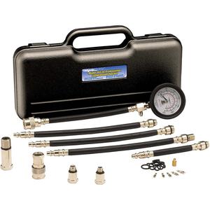 Pro Compression Test Kit - 2-3/4" (70 mm) Dia. Bourdon Tube Gauge (Readings Indicated in Four Scales of Measure (bar, psi, kPa, and kg/cm²) with Pressure Release & Quick-Change Coupler; 14 mm & 18 mm Short-Thread Adapter with 15" (380 mm) Hose; 14 mm Long-Thread Adapter; User Manual (English/Spanish/French)