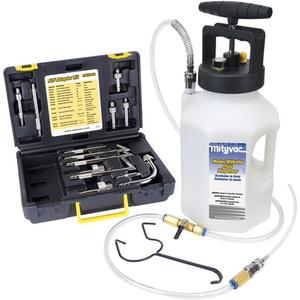 1-Gallon ATF Refill System - 1.2 gal. (5 L) Fluid Reservoir; Reservoir Lid with Integrated Manual Pump; Pressure Gauge; Pressure Relief Valve; 5' Fluid Dispensing Hose with Flow Control & Auto-Shutoff Valves; MVA5800A ATF Refill Adapter Kit (Includes 13 adapters