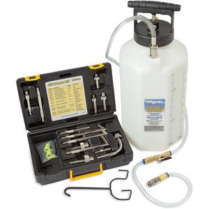 2.5-Gallon ATF Refill System - 2.5 gal. (10 L) Fluid Reservoir; Reservoir Lid with Integrated Manual Pump; Pressure Gauge; Pressure Relief Valve; 5' Fluid Dispensing Hose with Flow Control & Auto-Shutoff Valves; MVA5800A ATF Refill Adapter Kit (Includes 13 adapters