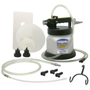 Vacuum Brake Bleeder Kit - Air, (1) Brake Bleeder; (1) 6' (1.8 m) Bleed Hose Assembly; (1) 4' (1.2 m) Fluid Evacuation Hose; (1) Molded Base with Screws for Bench Mounting; (1) Automatic Fluid Refill Kit (MVA6825); Hanging Hook; (3) Universal Bleed Screw Adapters; User Manual (English/French/Spanish/German)