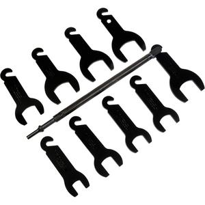 10-Piece Pneumatic Fan Clutch Wrench Set - 43370 Handle Assembly; 43380 32 mm Driving Wrench; 43390 36mm Driving Wrench; 43410 1-7/8" Driving Wrench; 43420 2" Driving Wrench; 43430 7/8" Driving
