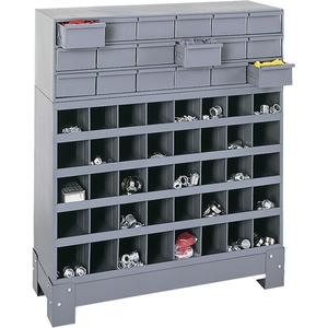 Modular Small Parts Storage Unit - 40-1/2", 33-3/4", 12-1/4", Grey, Steel, 18, 33-3/4"W x 11-5/8"D x 10-7/8"H, 33-3/4"W x 12"D x 23-7/8"H, 33-3/4"W x 12-1/4"D x 5-3/4"H
