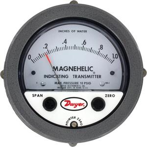 605 Series Magnehelic® Differential Pressure Gauge & Indicating Transmitter - 4", 0 - 20 in. w.c., Panel Mount, Analogue, 11 psi, '+/-2%, ±1% F.S./yr.