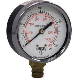 Economy Pressure Gauge - 2-1/2", 0 - 200 psi, Bottom Mount, Analogue, 1/4" NPT, ±3-2-3% ANSI/ASME Grade B, 5 Years, IP52